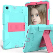 Catzon Silicone+PC Case 3-Layer Anti-fall Protective Cover Tablet Stand For Samsung Galaxy Tab A 10.1 inch T510(2019)-4aqua hotpink