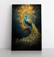 Magical Blue Gold Peacock Canvas Wall Art Print Spiritual Animal Decor Birds