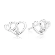 Sterling Silver with Round Brilliant Cut Cubic Zirconia Interlock Heart Stud Earrings