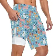 [ZZXXB] Puppy Dog Bee Floral Athletic Shorts for Men with Pockets 2 in 1 Quick Dry Running Shorts S-3XL