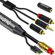 Digital Optical to Analog 3.5mm AUX Audio Cable, Optical to 2 RCA Adapter, All-in-one D/A Audio Converter, for TV/PS4/Xbox/DVD SPDIF/TOSLINK/Optical Port to Sound Box Amplifier Headphones（16.5FT)