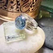 Genuine 925 Sterling Silver Large Chunky Blue Topaz Gemstone Ring Size 2 sizes