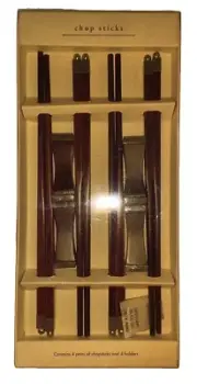 NIB Pier 1 Imports Set Of 4 Chop Sticks W/Holders Brown & Gold Trim, Hand Wash