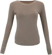 [FIL] Women's Long Sleeve Crew Neck Soft Stretch Plain Colours Basic Tee T-Shirt