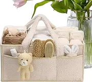 Zqkimzi Diaper Caddy Organizer, Portable Diaper Changing Table Organizers Bag, Plush Storage Basket with Bear Design, Soft and Spacious Nursery Tote for Home, 14.96x10x7.01 inches