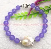 Natural Wonderful 8mm lavender Jade Gems 15X20mm Baroque Pearl Bracelet 7.5in