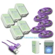 5X 4 USB PORT WALL ADAPTER+6FT CABLE POWER CHARGER PURPLE FOR IPHONE IPOD IPAD