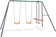 vidaXL Outdoor Swing Set with 4 Seats, Durable Steel and Plastic Construction, Suitable for Kids Aged 3-10 Years, Easy Assembly, Orange