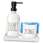 Dish Soap Dispenser for Kitchen, Ceramic Dish Soap Dispenser with Sponge