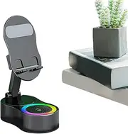 Phone Holder for Desk | Desk Cell Phone Stand | Adjustable Portable RGB Mount with Microphone Speaker for Counter Vanity Nightstand Travel Car Airplane Bedroom