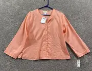 Talbots Top Womens 12 Orange Long Sleeve Button-Up Blouse Shirt