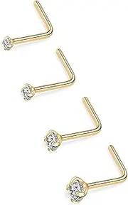 [FUNLMO] G23 Titanium Nose Studs Nose Piercing Jewelry 20G Nose Ring L Shaped Corkscrew Straight Diamond CZ Diamond CZ Nose Screw for Women Men