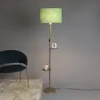 Double Shelf Gold Metal Floor Lamp with Green Color Oval Shape for Home