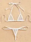 White Extreme Sheer Fishnet Micro Triangle Top & Thong G-String Bottom Bikini Sw