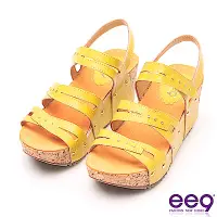 在飛比找Yahoo奇摩購物中心優惠-ee9 MIT經典手工鑲嵌亮鑽金屬鉚軟木紋楔形跟涼鞋 黃色