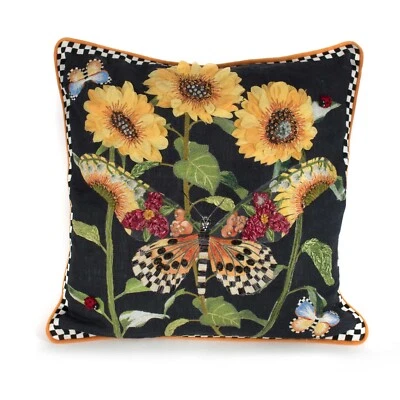 MacKENZIE CHILDS MONARCH BUTTERFLY BLACK SQUARE PILLOW BNWT