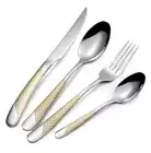 (24) Gold Hammered Silverware Set for 6, Premium Food-Grade Stainless Steel,