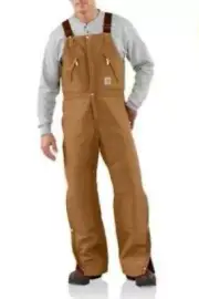 Carhartt Duck Zip-to-Waist 42x34 Bib Overalls Quilt Lined