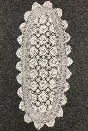 100% Cotton White Color Handmade Crochet Lace 15x33" Table Runner Placemat Oval