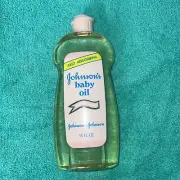 Vintage Plastic Bottle of Johnson & Johnson Baby Oil 1960s 14 Oz