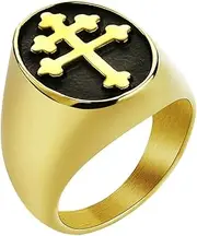 [Valily] Lorraine Cross Ring Gold/Silver/Titanium Stainless Steel Signet Cross Rings Gift for Men Women Size 6-15