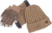 [Generic] 1 Set Warm Knitted Hat Winter Gloves Knit Caps for Men Hats Winter Accessories Warm Gloves for Men Gloves for Winter Hiking Knitted Caps Beanie Caps for Men Khaki Polyester