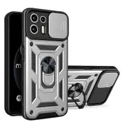 case For Moto Edge 20 Lite Slide Camera Lens Protection and Built in 360 Rotatable Ring Holder - Silvery