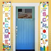 2pcs Welcome Back Banner, Back School Couplet First Day of School Banner Welcome Back Hanging Fabric Banner Backdrop Flag for School Classroom Decoration (White)