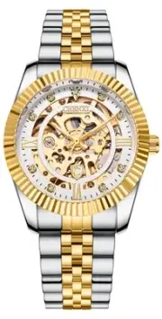 Skeleton Gold Watches for Men Automatic Luxury Diamond-Accented Mechanical Wr...