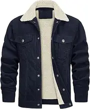[Zylphorix] Men's 5 - Pocket Corduroy Sherpa Lined Trucker Jacket Warm Winter Casual Coat with Cotton Turn Down Collar