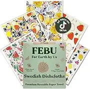 FEBU Swedish Dishcloths for Kitchen | 5 Pack Fruit Pattern Swedish Dish Towels | Cellulose Sponge Cloths | Non-Scratch Reusable Paper Towels Washable | No Odor, Biodegradable, Swedish Cloths