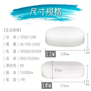 【亮博士】10入 LED 10W 橢圓形 防水防塵 吸頂燈 壁燈(1-2坪 浴室 陽台 戶外)