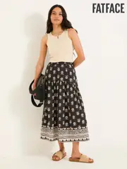 FatFace Betty Black Lino Shells Midi Skirt (AK9197) | $127
