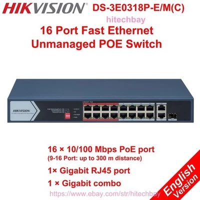 Hikvision DS-3E0318P-E/M(C) 16 Port Fast Ethernet Unmanaged POE Switch