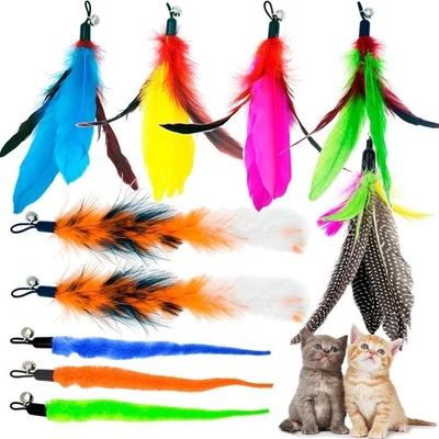 Cat Feather Toys Refills, 10 Pieces Worms Feathers Refills, Cat Wand Replacement