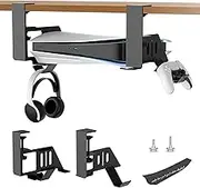 JDGPOKOO No-Drill PS5 Under Desk Mount, Metal Holder for PS5 Pro/Slim Digital & Disc With Clamp, EVA Foam and Screws - Space Saving