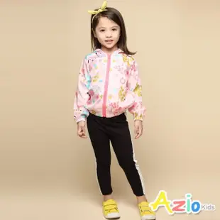 【Azio Kids 美國派】女童 長褲 撞色側配條平口運動長褲(黑)