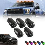 Solar Powered Cab Lights for Truck, Punch-Free Solar Powered Cab Lights for Truck, 7 Colors Wireless Led Solar Cab Lights, Roof Lights (Black shell)