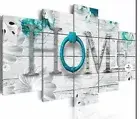5 Panels Dreamy Home 40"Wx20"H Turquoise Canvas Print Painting Modern Wall Art