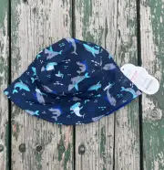 WONDER NATION Toddler Boys One Size Shark Sun Hat Reversible UPF 50+ • Age 2+
