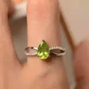 2Ct Pear Cut Lab Created Peridot Engagement Ring 14k White Gold Plated