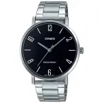 【CASIO 卡西歐】簡約丁字時尚男錶 不鏽鋼錶帶 黑色錶面 日常生活防水(MTP-VT01D-1B2)