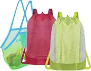 Elfzone Beach Bags Waterproof Sandproof Pool Bag ，3Pack Large Beach Vacation Essentials for Toys Pool Bag Accessories, Green+pink