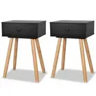 2x Wood Bedside Tables Drawers Storage Side Lamp Cabinets Retro Nightstand