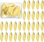 uxcell Fishing Lure Blades, 40 Pack 1.2" x 0.4" Round Fishing Spinner Baits Willowleaf Spinner Lures Making Part with Plastic Storage Box for Bait Accessories, Gold Tone