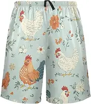[RPLIFE] Chickens Floral Teal Sport Shorts, Mens Shorts Elastic Waist, Athletic Works Shorts, Xxl Workout Shorts Men (s-xxl), Chickens Floral Teal, XX-Large