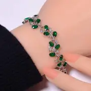 Tsavorite, Cubic Zirconia Gemstone 925 Sterling Silver Tennis Bracelet 7.99" B61