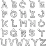 [SUNNYCLUE] 1 Box 26Pcs Rhinestone Alphabet Charms Alloy Letter Charms Bulk Large Silver Shiny Metal Crystal A to Z Shaped Letters Charms for Jewelry Making Charms Diy Bracelets Necklaces Earrings