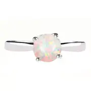 1.00Ct Round Shape 100% Natural Australian Opal Women's Ring In 14KT White Gold