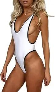 [Generic] Sexy Womens Deep V One Piece Backless Swimwear Semi Thong Bikini